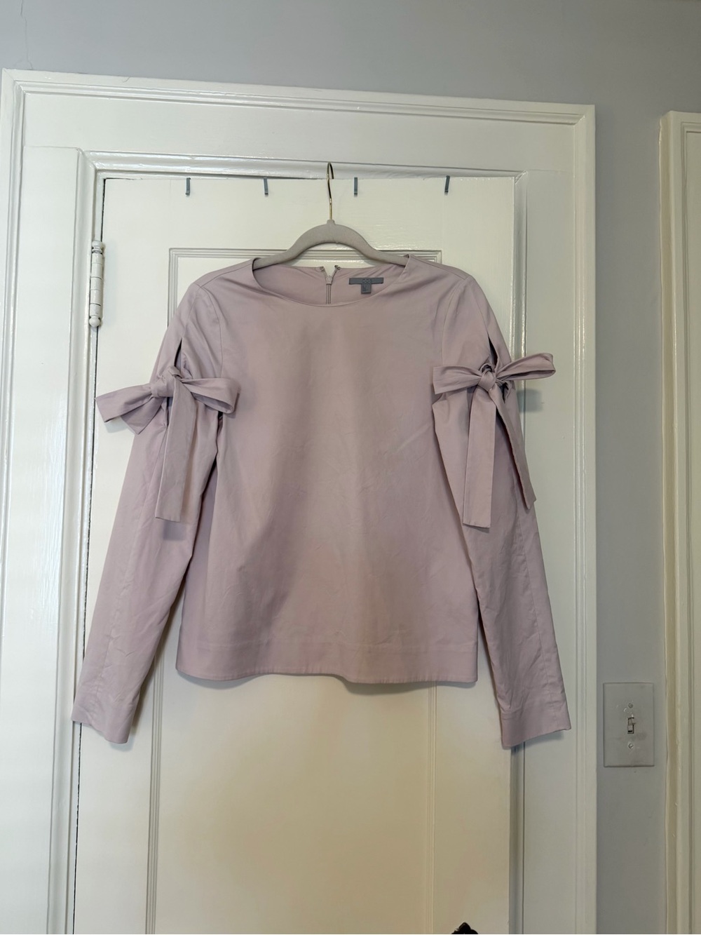 COS Long Sleeve Bow Tie Top in Beige